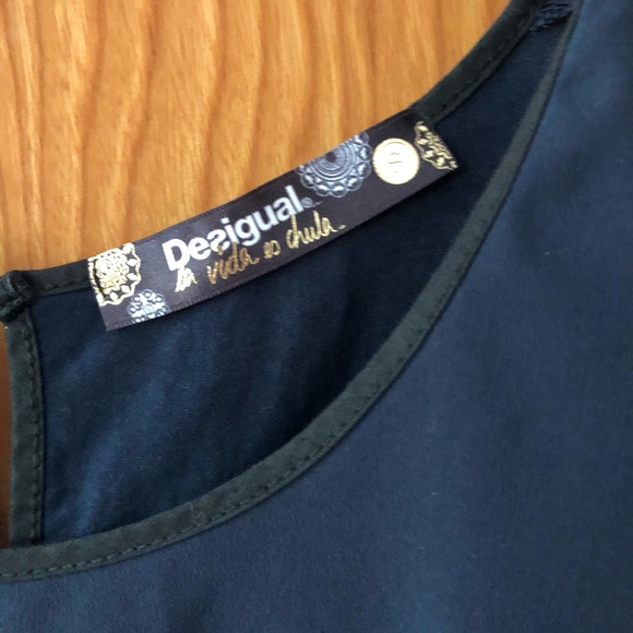 Desigual top, navy with black velvet detail, S - Picture 8 of 10